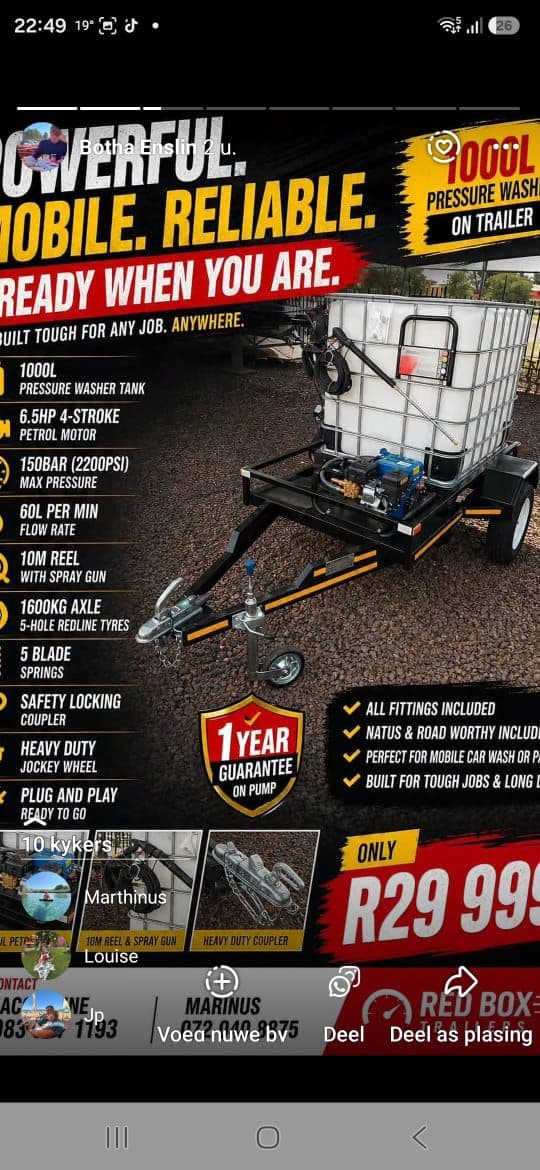 1000L pressure washer trailer.